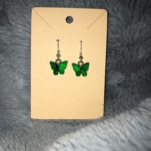 Silver/Emerald Green Butterfly Dangle Earrings